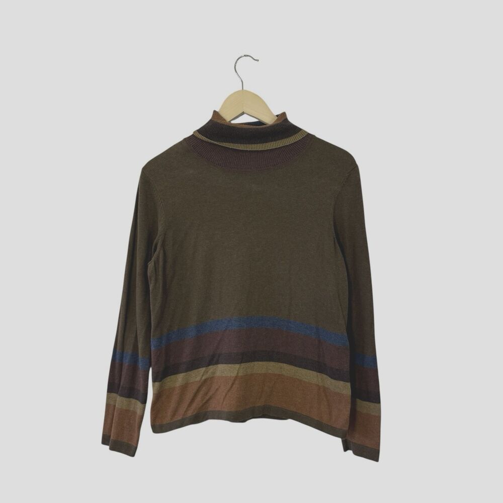 Peruvian Connection Large Sweater Pullover Cotton Turtleneck Striped Womens
